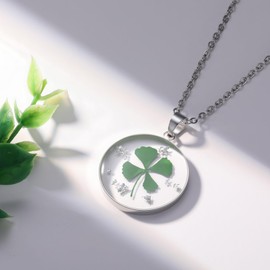 Four Leaf Clover Necklace | Irish Saint St Patrick's Day Lucky Green Four Leaf Clover Shamrock Necklace | Good Luck Pendant | Green Four Leaf Clover Necklace | St. Patrick's Day Jewelry