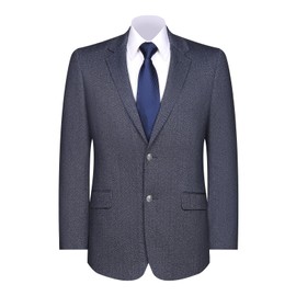 Teemlanny Men's Classic Fit 2 Button Knit Stretch Blazer Sport Coat – Business Casual Jacket for Office Travel Events Blue Grey