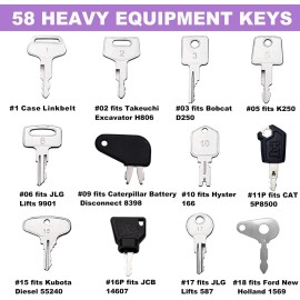 MOUNTPARTS 58 Heavy Equipment Key Set Bobcat Case JD JCB Kubota Komatsu Toyota Caterpillar
