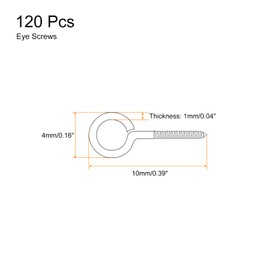 uxcell 120Pcs Eye Screws, 304 Stainless Steel 10x4mm Small Self Tapping Screw Hooks Ring Mini Eye Pins for DIY Handwork Wooden Clay Pendants Cork Bottles, Silver