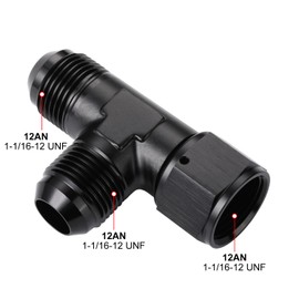 Podavelle 12AN Male Flare Tee T Fitting Adapter with AN12 Female Swivel On Run Aluminum Black