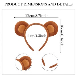 Cindeer 3 Pcs Zoo Animal Ear Costume Headband Jungle Safari Plush Ear Hair Hoop for Adult Animal Party Cosplay Prop(Monkey, Elephant, Tiger)