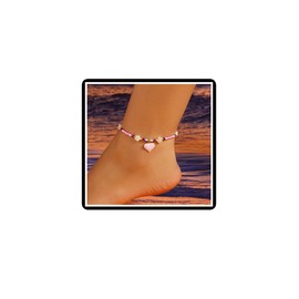 Faruodis Flower Heart Anklet Bracelet Boho Love Heart Anklet Colourful Beads Beach Foot Chain Adjustable Jewellery for Women Ladies, Resin alloy steel