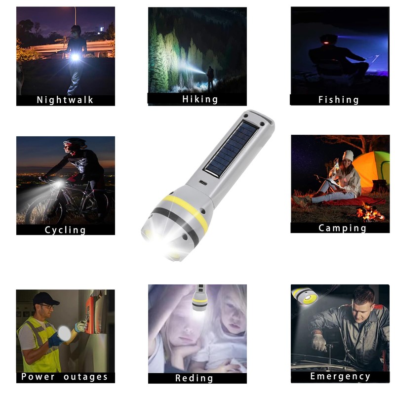 Hilngav Solar/USB-C Rechargeable High Lumens LED Flashlight, 4 Modes Flashlights
