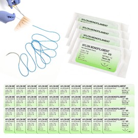 POGEPE 40 Piezas Práctica Paquete Individual NylonSet, Suturas para Practica con Aguja Curva, Hilo de Entrenamiento y Aprendizaje, Adecuado para Entrenamiento y Práctica, Suturas Nylon 4-0