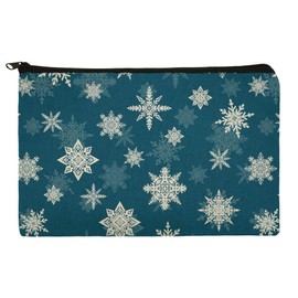 Snowflakes on Blue Tile Pattern Makeup Cosmetic Bag Organizer Pouch