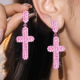 Sparkle Rhinestone Cross Earrings Silver Cross Stud Earrings Dainty Cross Earrings Dangle Trendy Christmas Jewelry Gifts