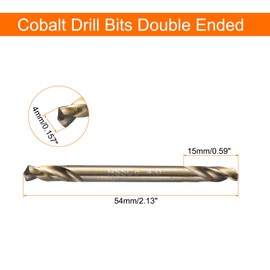 HARFINGTON 10Pcs Cobalt Drill Bits Double Ended 4mm/0.157" M35 High Speed Steel Twist Drill Bit Stubby Body for Hardened Steel Wood Plastic Cast Iron