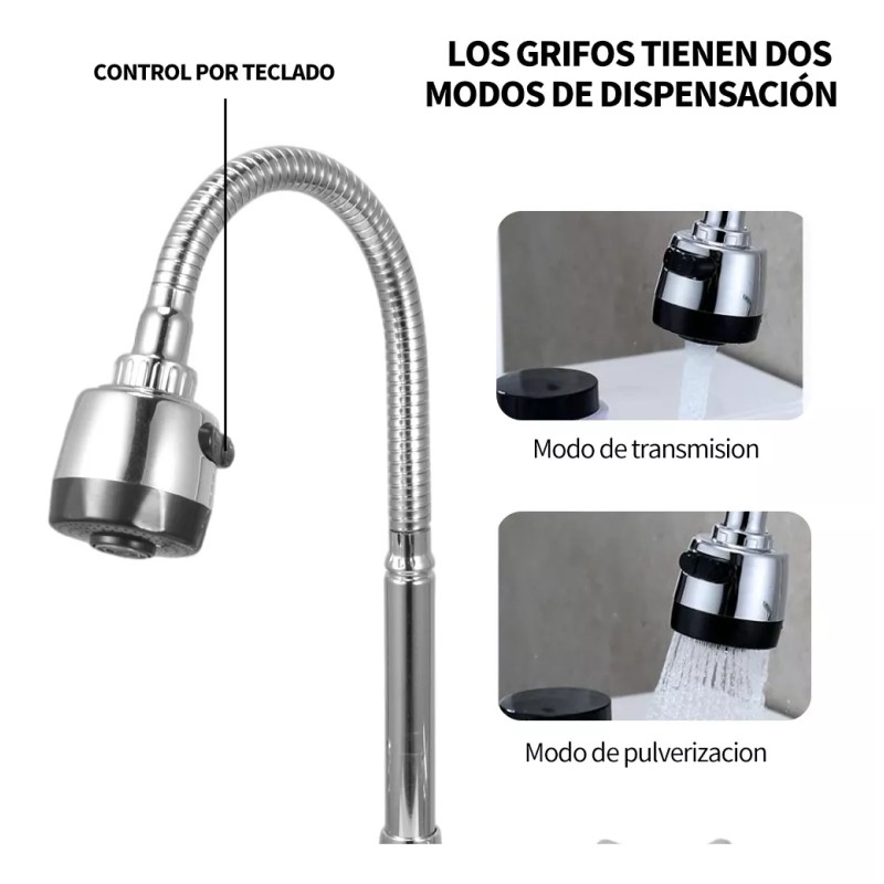 Kirotla Grifo Mezclador Doble Comando Flexible Para Cocina Fregadero