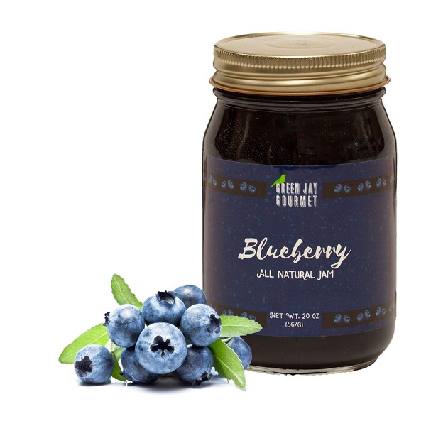 Green Jay Gourmet Blueberry Jam - All-Natural Fruit Jam with Blueberries & Lemon Juice - Vegan, Gluten-free Jam - Contains No Preservatives or Corn Syrup - Lemon Blueberry Jam Made in USA - 20 Ounces