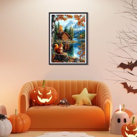 GHHKUD Autumn Landscape Diamond Painting Set for Adults, Squirrel 5D Diamond Painting Pictures for Adults Beginners, DIY Full Drill Diamond Painting Pictures for Decoration 30 x 40 cm