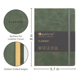 And Per Se Undated Planner, A5 Weekly Planner, 72 Weeks Hardcover Planner to Track Goals, 100 GSM Thick Paper, 5.7" x 8", Includes Monthly Tab Stickers & Back Pocket (Golden Green)