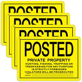 Tandefio 4 Pcs Yellow No Trespassing Signs 10x14'' Private Property Reflective Aluminum Posted Signs Metal for Warning No Hunting Fishing Trapping Indoor Outdoor Use