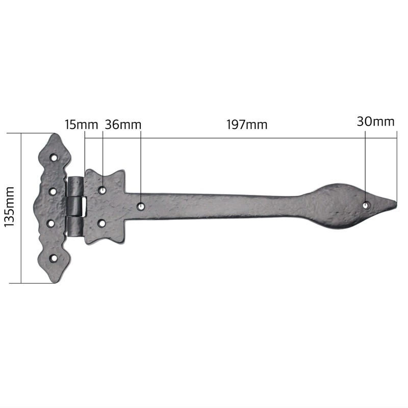 Black Cast Iron Spear Hinges Leaf Design Pair - 12