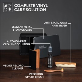 Big Fudge Vinyl Record Cleaning Kit - Collector's Edition - 100% Sapele Wood Vinyl Accessories - Velvet Vinyl Record Cleaner, Anti-Static Vinyl Brush, Stylus Brush and Vinyl Cleaner Solution w/Case