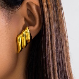 Stocking Stuffers Holiday Outfits for Women 2024 Nugget Earrings Chunky Gold Earrings Statement Earrings for Women Trendy Shell Wings Textured Dome Earrings Vintage Jewelry Gift for Girls