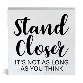 Farmhouse Stand Closer It’s Not as Long Wooden Box Sign Bathroom Wood Block Tabletop Sign Decorative Desk Sign Home Shelf Decor 5 X 5 Inches