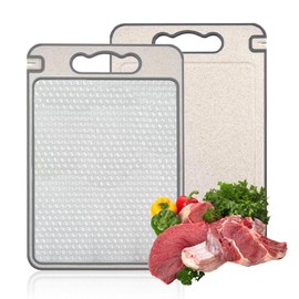 Stainless Steel Chopping Board, Double Sided Cutting Board for Kitchen, Non-Slip Scratch, 304 Food-Grade Stainless Steel/Wheat Straw PP Chopping Board for Meat Fruit, Vegetable, 37 x 25cm