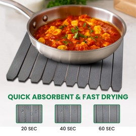 Large Stone Dish Drying Mat – Foldable Placemat Made with Diatomaceous Earth – Super Absorbent Drying Mat for Kitchen Counter – Modern Kitchen Essentials For Dishes, Bottles & More – 24"x16"