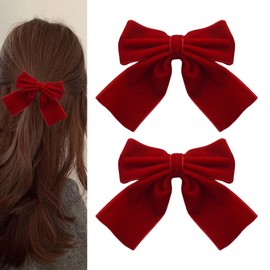 Red Christmas Hair Bow Clips Barrettes for Women Christmas Bowknot Hair Clips French Vintage Bow Hair Clips Small Hair Bow Clips for Womens Girls Red Christmas Hair Accessories for Girls Women
