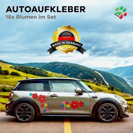 tradercat pril Flower Sticker, Car Sticker, Flowers, 18 Pieces as a Set, Retro Sticker for Any Smooth Surface, Ideal for Your Car, Prilblumen Sticker (Red)
