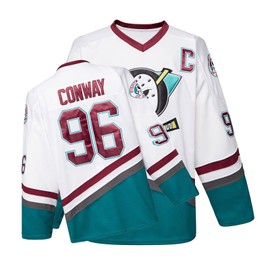 Mighty Ducks Jersey Movie Ice Hockey Jersey White S-XXL Charlie Conway #96 with Adult Size, 90S Hip Hop Clothing for Party(Medium)