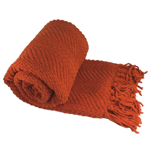 Home Soft Things Throw Blanket Knitted Tweed Throw 50'' x 60'', Rust, Super Soft Cozy Warm Comfortable Breathable Throw for Living Room Chair Couch Bed Sofa Bedroom Home Décor