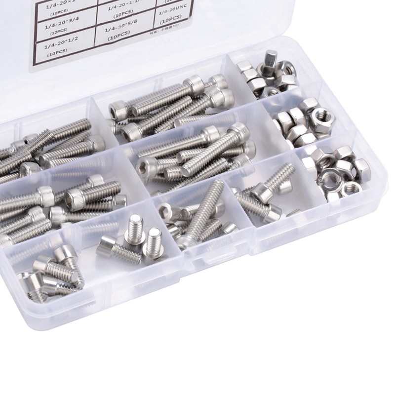 Tissting 90pcs 1/4-20UNC Hex Socket Cap Head Bolts, Stainless Steel