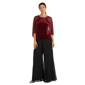 R&M Richards Women's Elegant Chiffon Capelet top, Merlot, X-Large