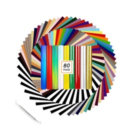 HTVRONT HTV Heat Transfer Vinyl Bundle: 80 Pack 12" x 10" Iron on Vinyl for T-Shirt, 39 Assorted Colors with Vinyl Accessories Tweezers for Cricut, Silhouette Cameo or Heat Press Machine