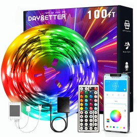 DAYBETTER LED Strip Lights 100ft, Smart Lighting with App Remote Control, RGB LED Lights for Bedroom, Music Sync Color Changing for Room Home Decor Party (1 Roll)