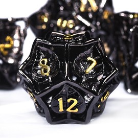 SIQUK 7-Piece DND Dice Set, Metal Dice Game, Polyhedral Dice, Hollow Game Dice, Dungeons and Dragons Dice for D&D, MTG, RPG (Black & Gold)