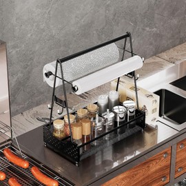 TWSOUL Gewürzregal, Faltbar Gewürzregal, Grill Gewürze Organizer, Gewürzregal Ohne Bohren zur Aufbewahrung von Gewürzgläser, Seidenpapier, Plastikfolie (Ohne Gewürzflasche) (Black)