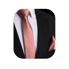 trilece Mens Solid Color Formal Ties and Pocket Square Sets - Mens Ties Neckties Neck Tie Sets (Rose Gold Set)