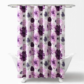Lush Decor Leah Floral Shower Curtain, 72" W x 72" L, Purple & Gray - Pretty Purple Shower Curtain - Spring Decor - Colorful Blooming Flowers - Country Cottage & Farmhouse Bathroom Decor