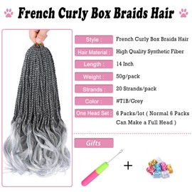 French Curl Crochet Braids 14 Inch 6 Packs Goddess Box Braids Crochet Hair Pre Looped French Curly Braiding Hair Crochet Box Braids With Curly Wavy Ends Synthetic Hair Extensions (#1B/Gray)
