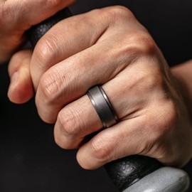 Saco Band Silicone Ring Wedding Band for Men - 8.8mm Width 2.3mm Thick (Dark Metal G - Size 8.5-9 (18.90mm))