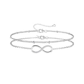 Milacolato Silver Chain Bracelets for Women Girls 925 Sterling Silver Diamond-Cut Square Chain Women Bracelet Adjustable Layered Evil Eye Infinity Paperclip Satellite Beads Bracelets Jewellery Gift In