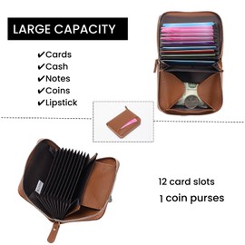 ZMDB Women's Wallet with RFID Blocking, Small & Short Women's Wallet PU Leather Wallet with Zip & Purse, Women's Purses with Multiple Card Slots, 002 Brown, 主义