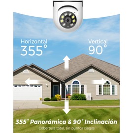 Reobiux Camara de Seguridad Exterior/Interior, 2K HD WiFi Cámara de Seguridad con Vision Nocturna, Panorama de 360°, Audio Bidireccional, Grabación 24/7 (1PCS)