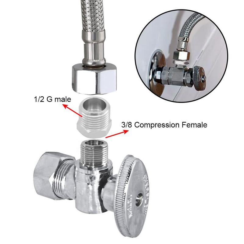 Joywayus 1/2 G Male to 3/8 Compression Female Thread Bushing