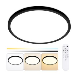 HOVENLA 20 Inch LED Flush Mount Ceiling Light Fixture - 48W Dimmable Ceiling Light with Remote, 4800lm, 3000/4500/6000K Adjustable LED Kitchen Ceiling Lamp for Bedroom, Black