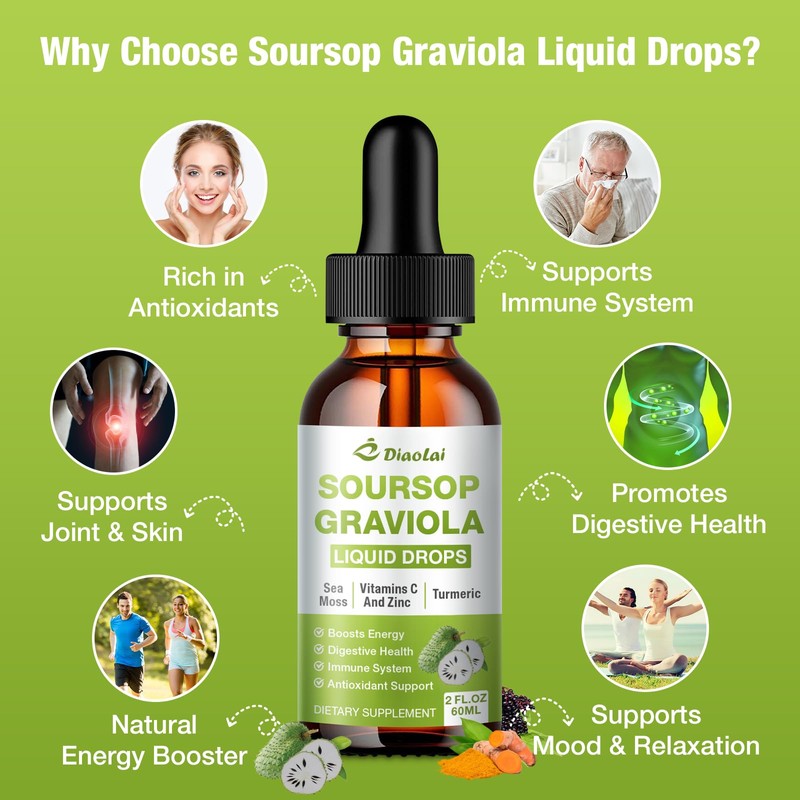 2 Pack Soursop Graviola Liquid Drops - 100% Pure Organic