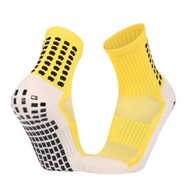 2 Set Kids Grip Soccer Socks with Shin Guard Sleeves, Anti-Slip for Ages 7-14 Youth Boys Football Basketball Training (2 Set: Yellow)