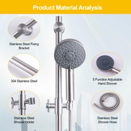 DEOLER 26 Inch Shower Slide Bar Hand Shower with Hose 5 Function Handheld Wall Mount Sliding Bar Set with Metal Shower Holder, Brushed Nickel