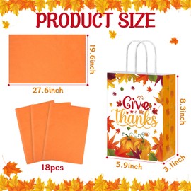 HABDJILTY 18PCS Friendsgiving Party Gift Bags,Thanksgiving Goodies Bags Candy Treat Bags with Tissue Paper for Thanksgiving Party Favor Supplies Gifts.