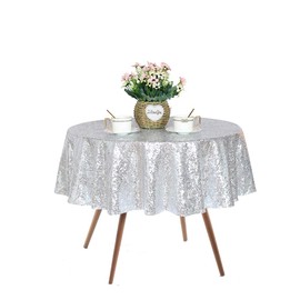JYFLZQ Silver Round Sequin Tablecloth 50" Small Sparkly Silver Metallic Table Cloths Table Cover Overlay for Wedding Birthday Party Baby Bridal Shower