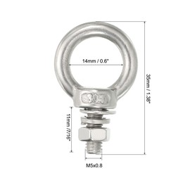 uxcell M5x11 3/16" x7/16 Stainless Steel Eye Bolts Threaded Screw Eyebolt Shoulder Ring with Nuts Washers for Lifting Hanging, 10 Set