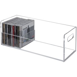 MyGift Modern Premium Clear Acrylic Stackable CD Holder Racks with Cutout Carrying Handles, Compact Disc Jewel Case Display Crates, Media Storage Organizers, Set of 2 (Clear - 1 Piece)