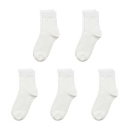 Kids Bamboo School Socks Super Soft flat Seam Solid Color Socks Anti Odor Thin Breathable Stretch Cuffs Girls Boy 5 Pairs (Large, White)